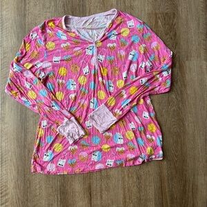 Pink Cat Print Women's Sleepwear Top